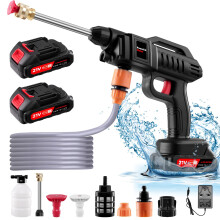 Worshow Cordless Pressure Washer | 21V 1500W Portable High Pressure Washers Cleaner Kit with 2 Battery, 2 Nozzles, 5M Hose, 60Bar/870 PSI Handheld Jet