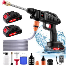 Worshow Cordless Pressure Washer | 21V 1500W Portable High Pressure Washers Cleaner Kit with 2 Battery, 2 Nozzles, 5M Hose, Bucket, 60Bar/870 PSI Jet
