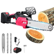 Worshow 12-Inch Cordless Chainsaw - 21V 4500RPM Brushless Motor Mini Chain Saw, Electric Chainsaws with 3000mAh Battery,2 Chains, Handheld Lightweight