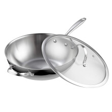 Cooks Standard 02595 Clad Stainless Steel Stir Fry Pan with Glass Lid 12-Inch Multi-Ply Wok, Silver