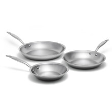 Heritage Steel 3 Piece Fry Pan Set | Made In USA | Titanium Series | 316Ti Skillet with Stay Cool Handle | Fully Clad Stainless Steel Pan with 5-Ply