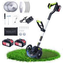 CHANGEMOORE Cordless Grass Cutter with 2Pcs 4000mAh Batterise, 20cm Cutting Width, 3 Types Blades Adjustable Angle Cordless Grass Trimmer, 90? Head