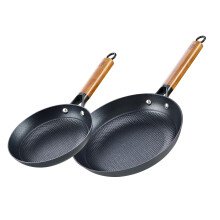 DM Cast Iron Skillet, 2 Piece Nonstick Frying Pan Set, 8 and 10 Inch with Detachable Acacia Wooden Handle, Honeycomb Non stick Omelet Egg Pan, Easy