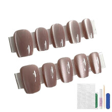 (XS) Light Coffee Cat's Eye Wears Nail Patch Gold Foil Nail Patches with Tool Kit