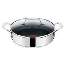 Tefal Jamie Oliver Serving Pan with Lid 25cm Induction, Frying Pan Stainless Steel, Non-Stick Coated, High Rim Pan, Oven-Safe, Riveted Handle, E30