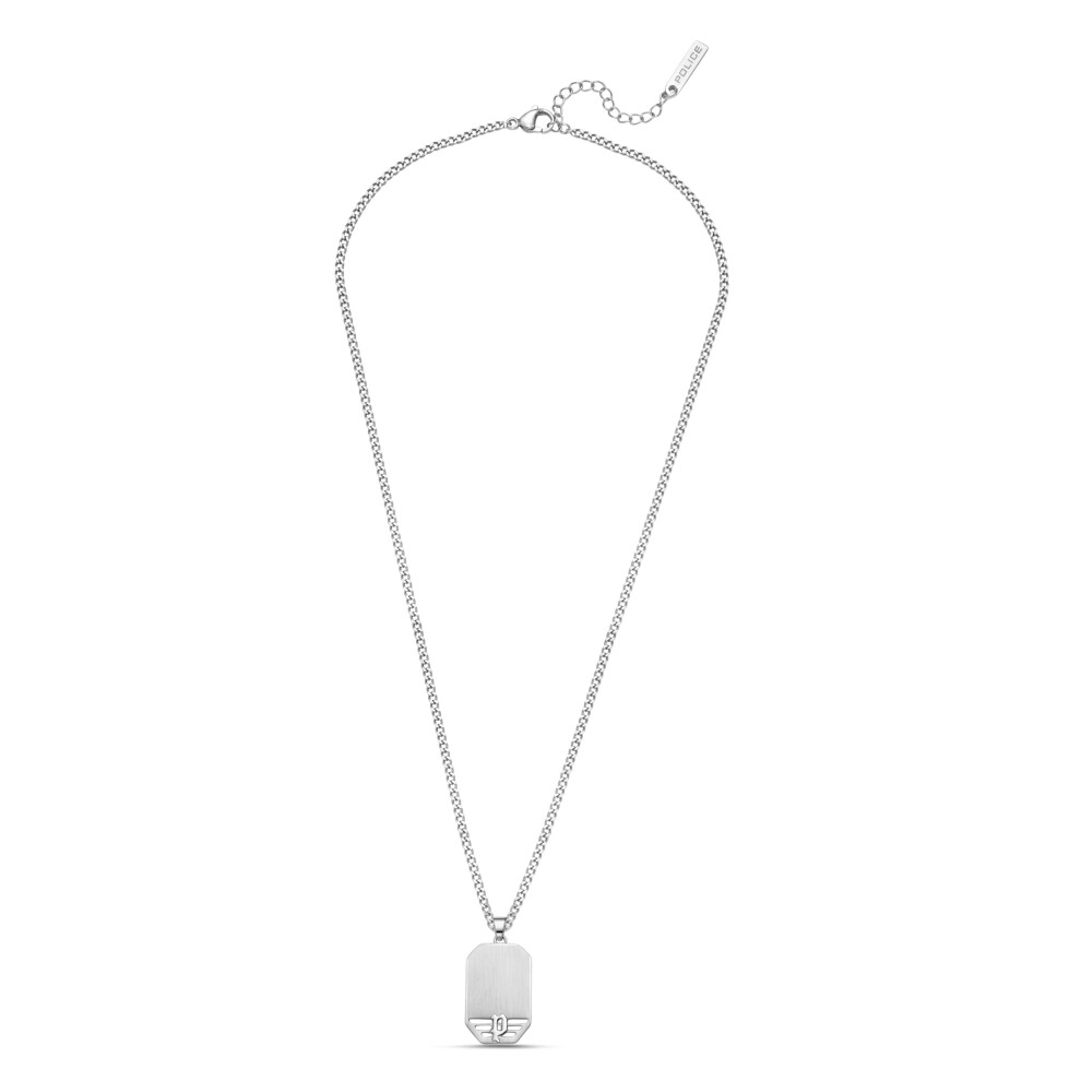 Police Mens Stainless Steel Motive Gun Wing Logo Tag Pendant Necklace
