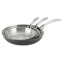 ProCook Professional Bi Ply Stainless Steel Frying Pan Set - 3 Piece, 20/24/28 cm, Durable Heavy Duty Cookware - Black, Induction Compatible Cooking