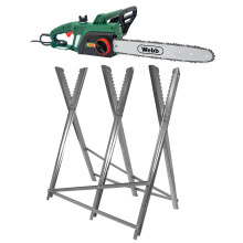 Webb WEECS402200 2200W 40cm (16") Electric Chainsaw + Folding Serrated-Edge Saw Horse - Tool-Free Tension, Automatic Oiling, 6 m Cable - 3 Year
