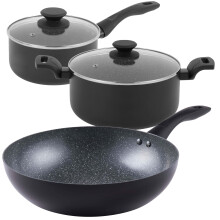 Progress COMBO-8964 Marble Ceramic Pan Set ? 3 Piece with 20 cm Saucepan, 24 cm Stockpot, 28 cm Stir Fry Pan, Healthy Ceramic Non-Stick Coating,