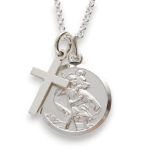 Christopher James of London | St. Christopher Pendant and Cross Necklace | Solid 925 Sterling Silver | Traditional Saint Design & Travellers Prayer |