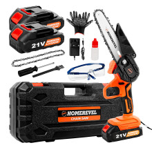 HOMEREVEL- Portable 6 Inch Mini Chainsaw Cordless, Battery Powered with 2 Batteries 2x2.0 Ah and 2 Chains, Handheld Power Tool for Tree Trimming, Wood