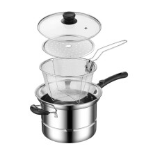 New 22cm 4.5L Stainless Steel Multifunction Pot With Lid Deep Fryer Strainer with Basket Steamer French Fries Soup Noodle Induction Cooker Gas Kitchen
