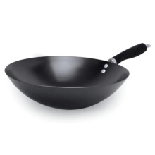 U HOME Wok Stir Fry Pan 24cm, Bakelite Handle, Strong Carbon Steel, Chef?s pan, pre-Seasoned Non-Stick deep-Frying Pot, for Chinese Japanese and Other
