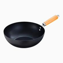 Everypan Essential Carbon Steel Non Stick Wok with Double Riveted Wooden Handle, Deep Pan, Flat Base, Non-Stick Deep Stir Fry Pan (24 cm Wok)