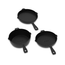 IGNEUS Pre-Seasoned 3 Part Cast Iron Pan Set : Includes - Griddle Skillet pan, Frying pan, deep Saucepan, Doubles up to be a Dutch Oven