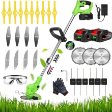 KEJSNDXC Garden Cordless Strimmer, Metal Blade Electric Grass Trimmer, Height Adjustable Grass Trimmer, Lightweight Push Wheels Lawn Mower,For Garden