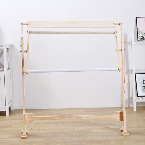 Adjustable Wooden Cross Stitch Frame Stand with Tool Storage and Wide Base for Needlework 2