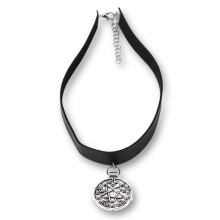 Black Fantasy Magic Pendant Choker Necklace - Adjustable Gothic Faux Leather Collar 35+5cm - Pendant 2.8x3.5cm