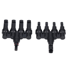 4 to 1 T Branch Photovoltaic Connectors in Pair Male Female Cable Splitter Adapter 50A Brass