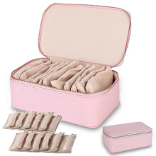 (Pink) Travel Jewelry Box with 12 Small Pouches, Portable PU Leather Jewelry Organizer Case For Girls Womens
