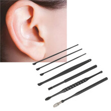 5-Set Ear Pick 7pcs Ear Wax Kit Black Stainless