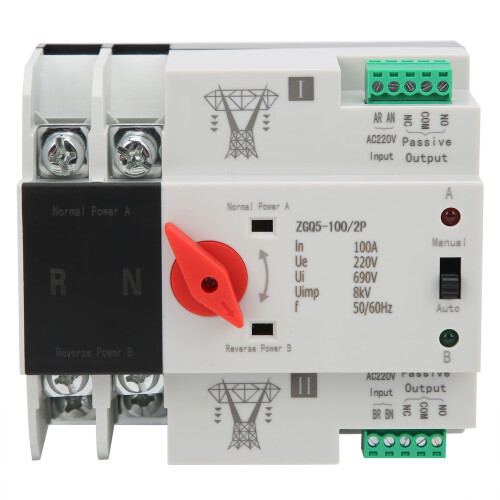Dual Power Automatic Transfer Switch Uninterrupted 2 Way Controller ZGQ5-100/2P 220V 1