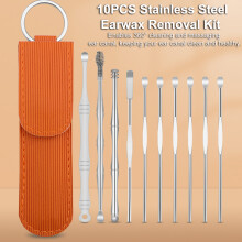 10Pcs Ear Pick Earwax Removal Kit Stainless Steel Earpick Ear Cleansing Tool Set Ear Wax Remover with Storage Pouch