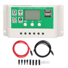 PWM-zonnecontroller met automatische identificatie, dubbele USB-poort, zonneoplader met PV-kabel voor thuisgebruik (24V, 12V, 10A)