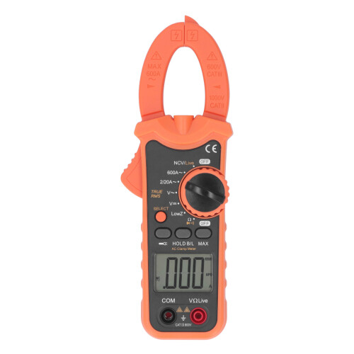 Current Voltage Resistance Clamp Meter LCD Display 1999 Counts NCV True RMS Multimeter with Flashlight 1