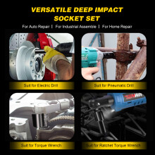 Diepe slagdoppenset, hoge hardheid, eenvoudig te installeren, 1/2 inch aandrijving, inclusief opbergdoos voor autoreparaties.