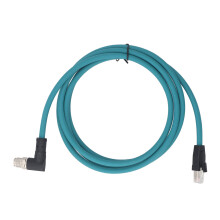 CAT6A Ethernet Cable M12 8Pin X Code Connector to RJ45 Male Shielded Cord IP67 Water Proof 2 Meter Water Blue Sheath