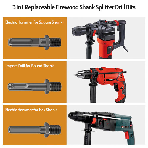 Firewood Drill Bit 3pcs Replaceable Shank Square Round Hex 32mm Sharp Head Woodworking Cut Tools for Electric Drill 2