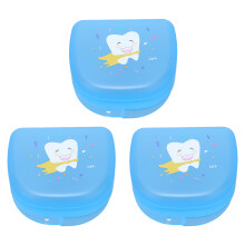 3pcs Denture Case Dental Retainer Box Partial Mouth Guard Container Orthodontic Retainer CaseBlue