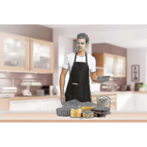 12 Pack Plain Bib Aprons with 2 Pockets - Black Unisex Commercial Apron Bulk - PJ 2