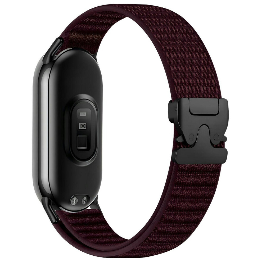 (Plum) Nylon Watch Band For Xiaomi Smart Band 10 / 9 / 8 Parachute Buckle Woven Wrist Strap With Stainl 6914290310951