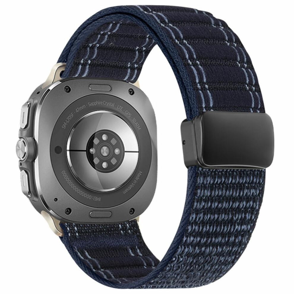 (Navy ) For Samsung Galaxy Watch Ultra (2025) 47Mm / Ultra 47Mm Watch Band Magnetic Clasp Wave Pattern Nyl Blue 6914298377987