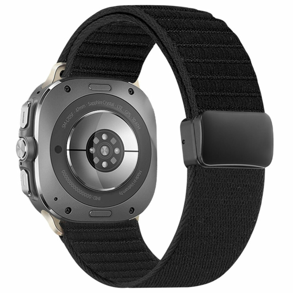 (All ) For Samsung Galaxy Watch Ultra (2025) 47Mm / Ultra 47Mm Watch Band Magnetic Clasp Wave Pattern Nyl Black 6914295470421