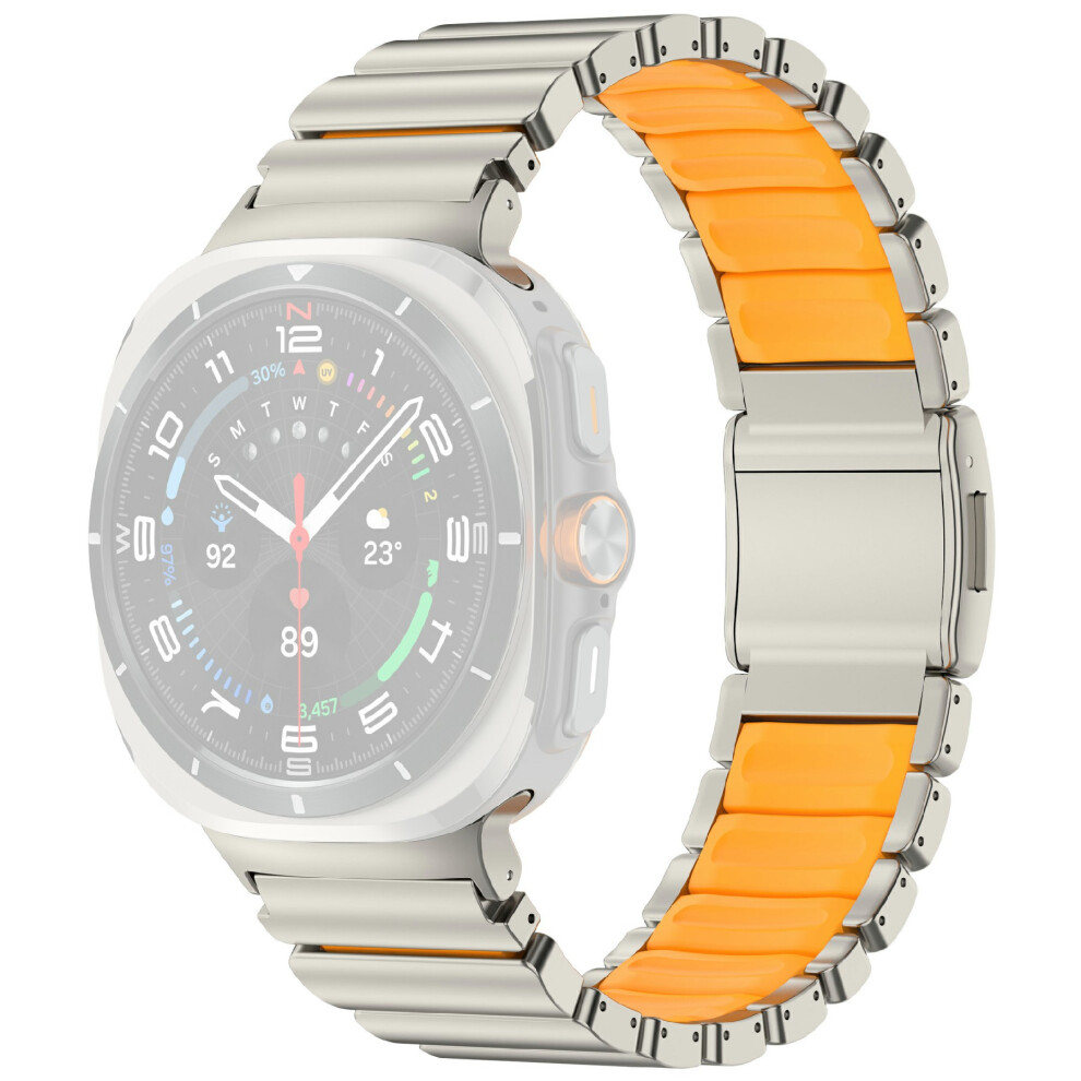 (Titanium ) Rubber + Titanium Alloy Strap For Samsung Galaxy Watch Ultra (2025) 47Mm / Ultra 47Mm Replacement Orange 6914294082809