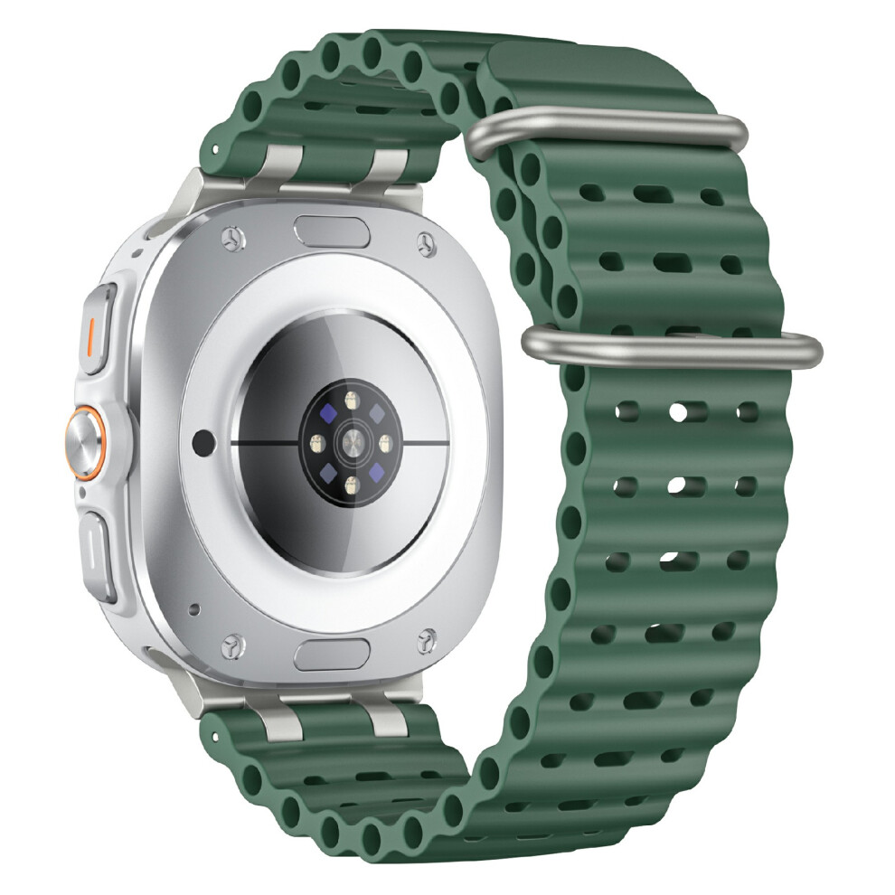 (Army Green + Silver Buckle) For Samsung Galaxy Watch Ultra (2025) 47Mm / Watch Ultra 47Mm Breathable Watch Strap Silicone Band Green,Silver 6914292827884