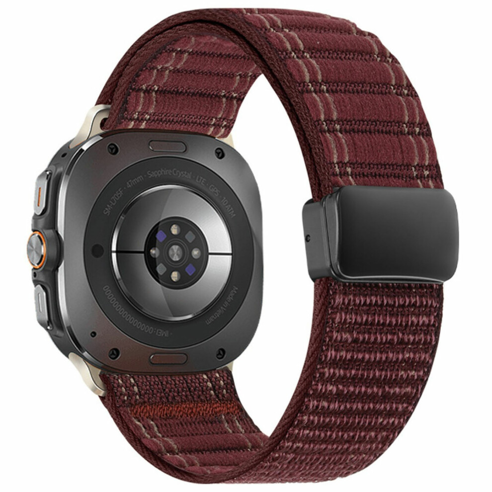 (Wine ) For Samsung Galaxy Watch Ultra (2025) 47Mm / Ultra 47Mm Watch Band Magnetic Clasp Wave Pattern Nylon Wrist Strap Red 6914290535880