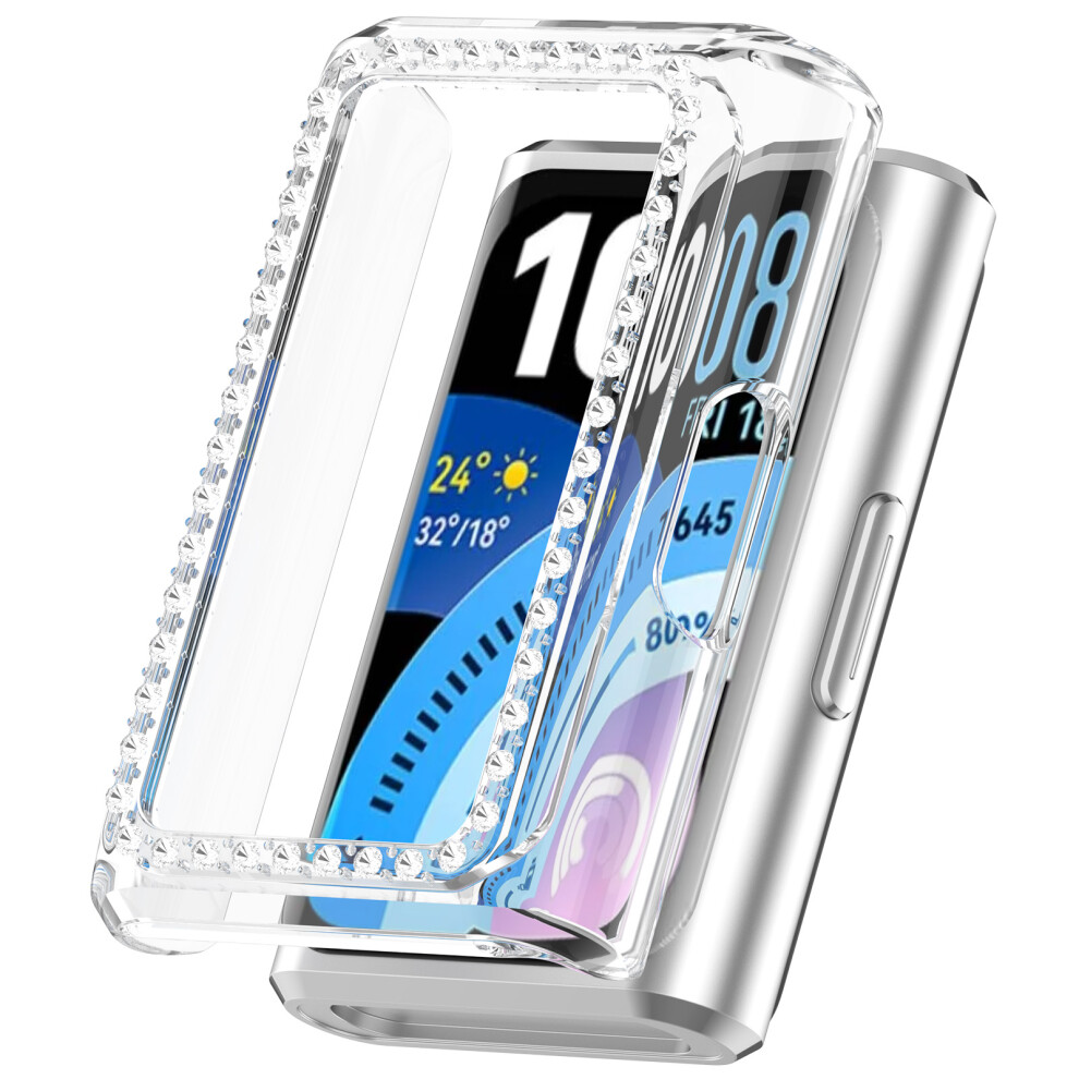 (Transparent) For Huawei Band 11 Pro Watch Case Rhinestone Decor Hard Pc Hollow Watch Cover 6914297408743