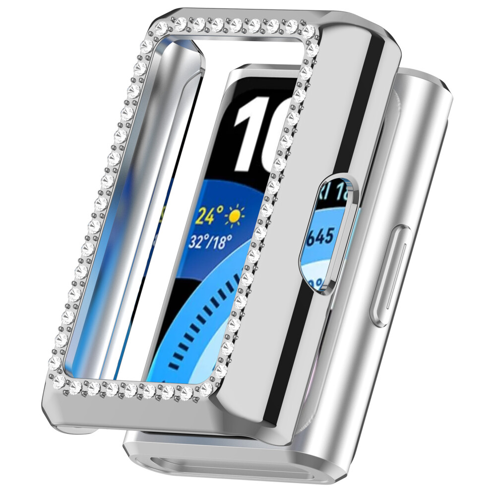(Electroplating ) For Huawei Band 11 Pro Watch Case Rhinestone Decor Hard Pc Hollow Watch Cover Silver 6914295460989