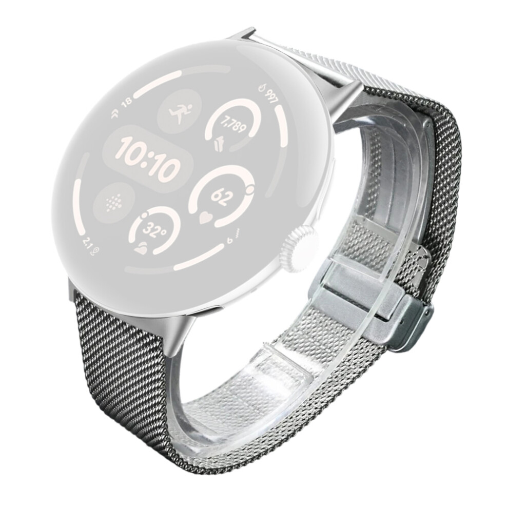 (Silver) Stainless Steel Milanese Mesh Band For Google Pixel Watch 4 45Mm / 3 45Mm Magnetic Clasp Quick Release Adjustable Watch Silver 6914291941604
