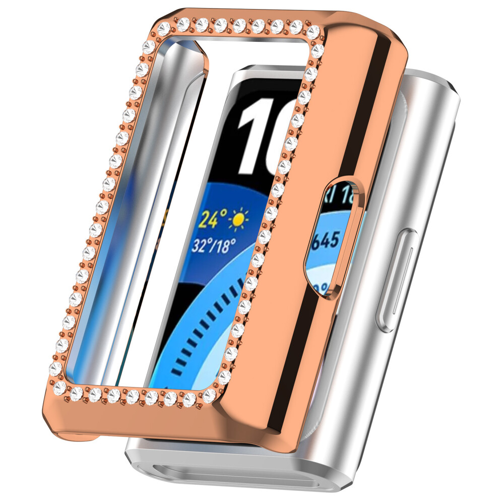 (Electroplating Rose ) For Huawei Band 11 Pro Watch Case Rhinestone Decor Hard Pc Hollow Watch Cover Gold 6914295225885