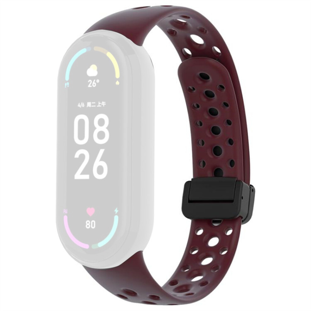 (Wine ) Magnetic Silicone Strap For Xiaomi Smart Band 10 / 9 / 8 Breathable Replacement Watch Band Red 6914294271906