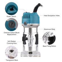 Wood Trimmer Router Tool with 15pcs 1/4inch Collets Router Bits Laminate Milling Engraving Hand Machine Electric Trimmer Joiner Tool