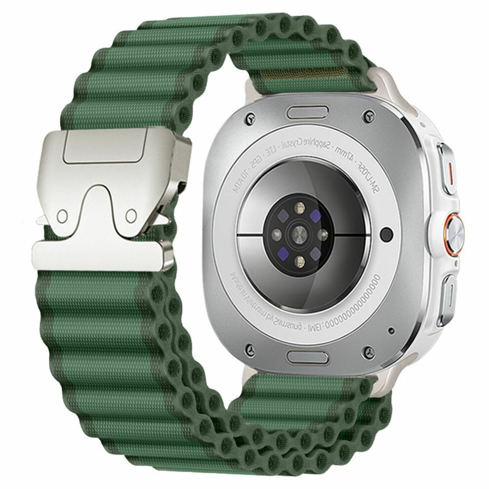 (Green / Silver) For Samsung Galaxy Watch Ultra (2025) 47Mm / Ultra 47Mm Watch Band Parachute Buckle Wide Ripple Pattern Nylon Wrist St Green,Silver 6914294321045