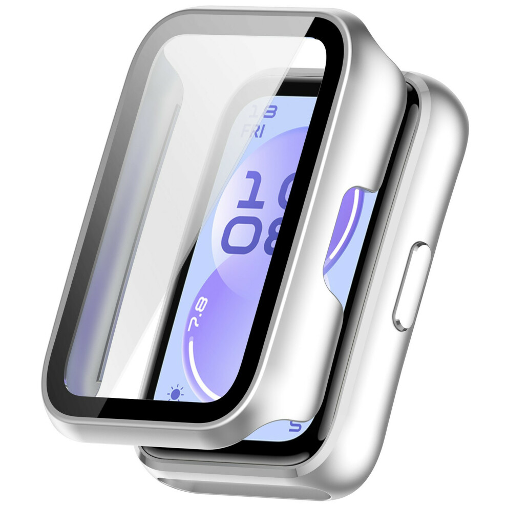 (Matte ) For Huawei Band 11 / 11 Nfc Watch Case Hard Pc Shell With Tempered Glass Screen Protector Silver 6914293974259