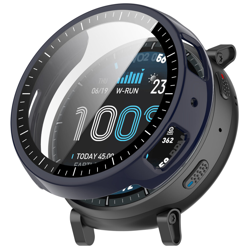 (Dark ) For Huami Amazfit Active Max Protective Case With Scale Pc Tempered Glass Watch Cover Blue 6914297452845