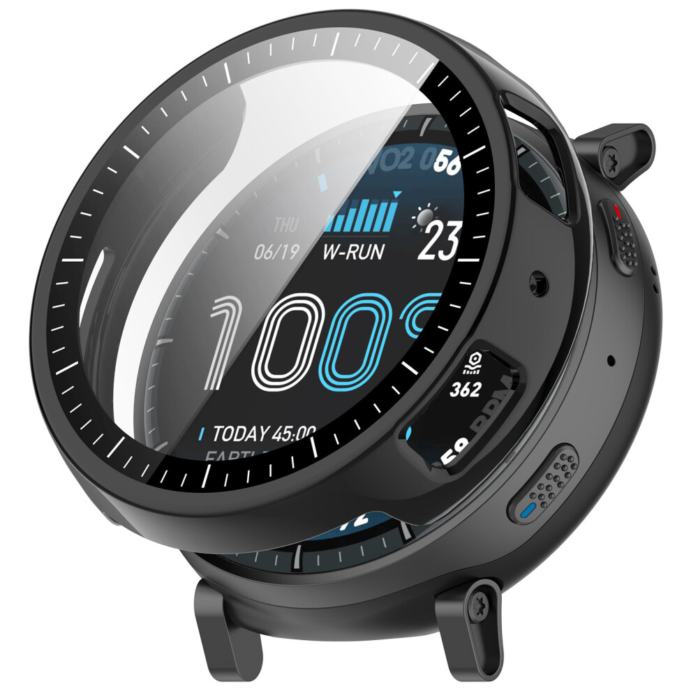 (Black) For Huami Amazfit Active Max Protective Case With Scale Pc Tempered Glass Watch Cover Black 6914299109303
